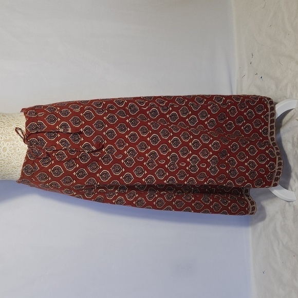 Red White Floral Paisley Print Drawstring Hook Eye A-Line Boho Gypsy Hippi Midi - Picture 6 of 9